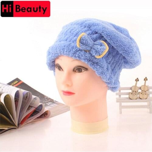 High Quality Quick Hair Drying Cap Hat Microfiber Coral Fleece Ultra Absorbent Hair Towel Dry Wrap Bow-Knot Embellished Cap
