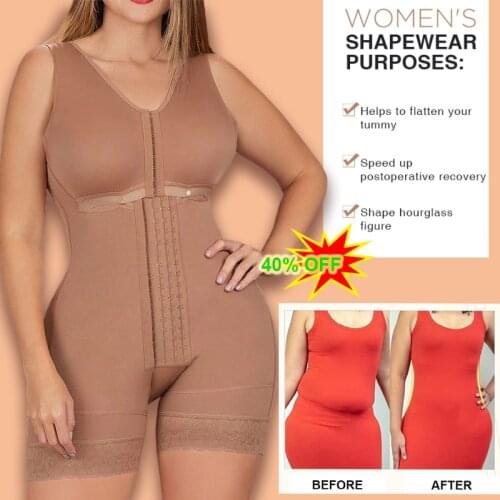 Post Surgery High Compression Shapewear With Hook And Eye Front Closure Shaper Adjustable Bra Partum Lift Buttocks Fajas