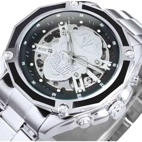 WINNER Automatic Mechanical Watch Men Top Brand Luxury Watches For Men Skull Skeleton Stainless Steel Strap Wrist Watches Reloj