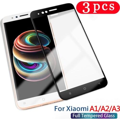 3Pcs full cover for xiaomi mi A2 lite mi A3 lite tempered glass phone screen protector protective film on the glass smartphone