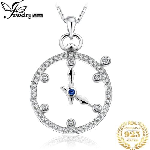 JewelryPalace Created Sapphire Milgrain Circular Clock Charm Pendant Necklace Without Chain 925 Sterling Silver Pendant Jewelry