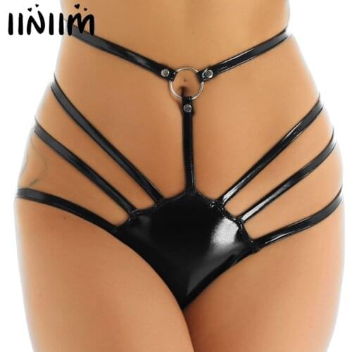 Womens Female Lingerie Night Costume Panties Wetlook Bodycon Patent Leather High Cut Bikini Briefs Thong Underwear Underpants