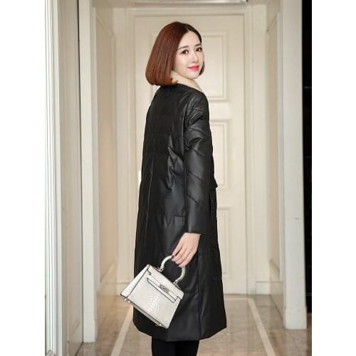 100% Real Sheepskin Coat Female Winter Natural Mink Fur Duck Down Leather Jacket Women Genuine Leather Down Coats 197291