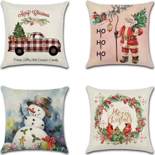 1pc Christmas Festival Pillow Santa Claus Printing Dyeing Sofa Bed Home Decor Pillow Cover Bedroom Christmas Cushion Cover