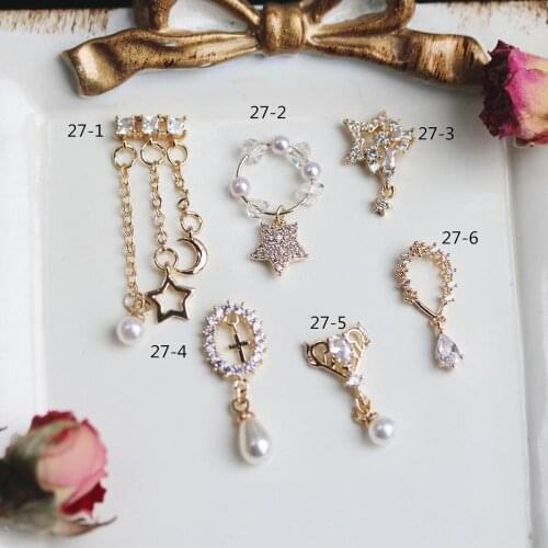 10pcs Gold wreath Pearl pendant Crystal Zircon Nail Art Rhinestone metal manicure nail accessories DIY Nails Decoration charms