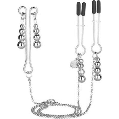 3-Head Metal Nipple Clamps With Chain Clitoris Clips Flirting Teasing Sex Toys BDSM Slave Bondage Exotic Accessories Adult Games