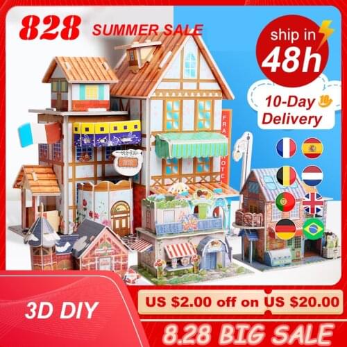 3D DIY Puzzle Castle Model Cartoon House Assembling Paper Toy Kid Early Learning Construction Pattern Gift Children House Puzzle