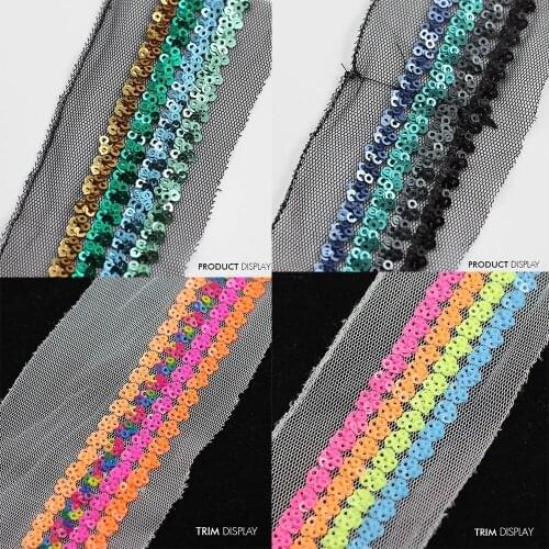 Beaded 4 Row Sequins Venise Applique Decorated Lace Ribbon Trim Sewing Supplies for Craft Garment Dress Accessories 18yard/T768