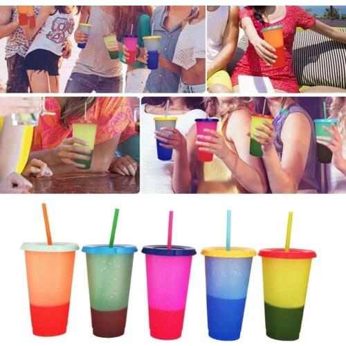 5Pcs 600/700ml Straw Cup Fixing ring Creative PP Kids Straw Mug for Gifts Water Bottle for Drinking Tea Mug Outdoor Dropshipping