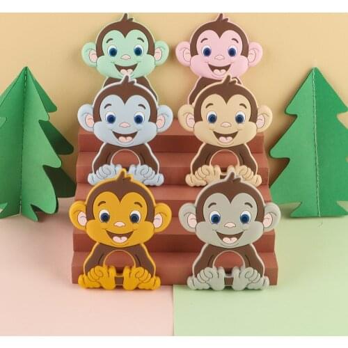 Sunrony 5pcs Animal Monkey Teether Rodent BPA Food Free Silicone Teething Nursing Pacifier Clip Silicone Teether