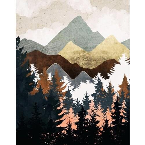 Abstract Geometric Mountain Forest Wall Art Posters Nordic Forest Landscape Canvas Painting Modern Living Room Home Decoration