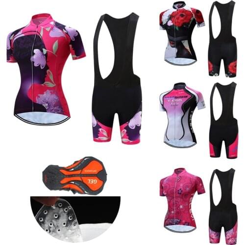 Free Shipping Summer Road Bike Jersey Set Women Cycling Clothing 2021 MTB Skinsuit Female Dress Bicycle Clothes Shorts Suit Kit