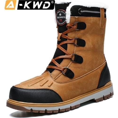 New Fashion Black Yellow Men Snow Boots With Fur High Top Men Shoes Winter Warm Waterproof Genuine Leather Scarpe Invernali Uomo
