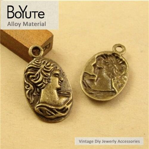 BoYuTe (60 Pieces/Lot) 28*17MM Antique Bronze Plated Metal Beauty Head Pendant Diy Jewelry Findings Accessories