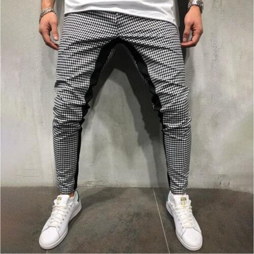 Pants Men Joggers Sweatpants 2021 Spring Autumn Streetwear Splicing Trousers Plaid Casual Sports Mens Pencil Pants