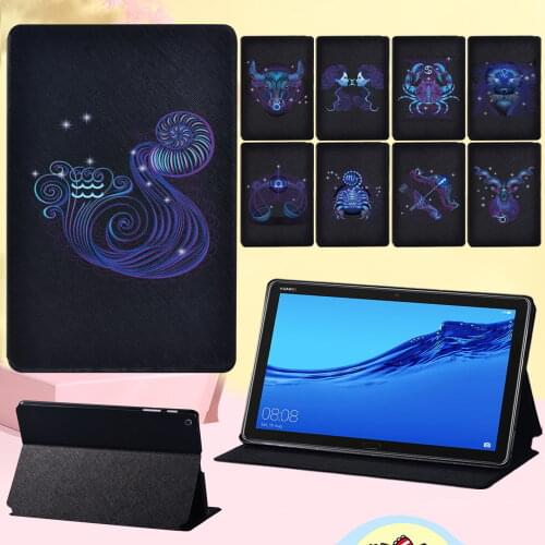 Dust-proof Cover Case for Huawei MediaPad M5 10.8"/MediaPad M5 Lite 10.1"/MediaPad M5 Lite 8 Zodiac Pattern Leather Tablet Case
