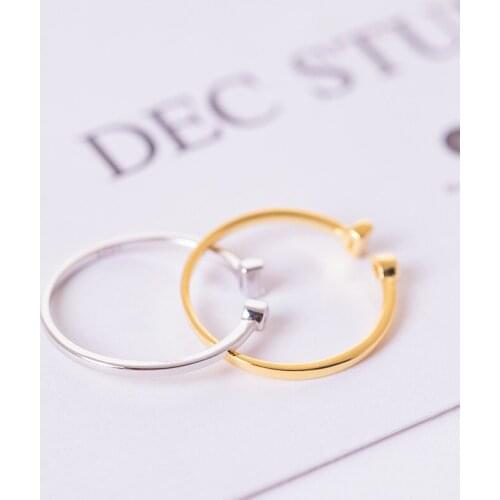 Ckysee Real 925 Sterling Silver Ring Fine Square Zircon Ring Temperament Generous Single Circle Couple Ring Adjustable