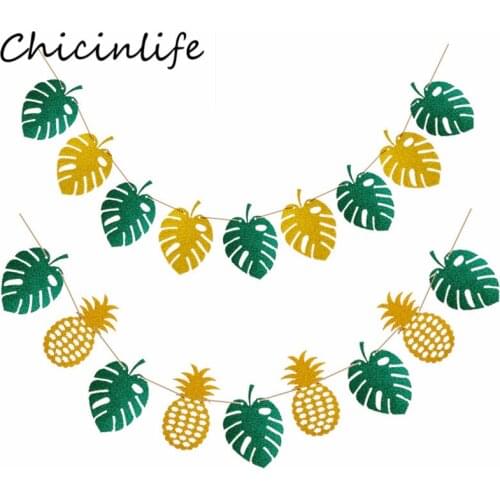 Chicinlife 10Pcs Pineapple Palm Leaf Banner Birthday Party Decor Hawaiian Luau Tropical Summer Party Bunting Garland Supplies