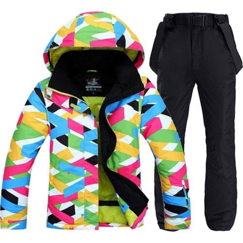Cheap Colorful Women Snow Wear snowboarding suit sets waterproof windproof breathable Winter sports Ski jacket + bibs Snow pant