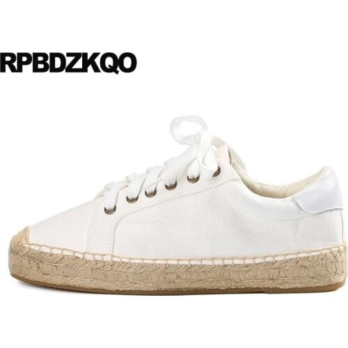 Lace Up Round Toe Chinese Casual Women White Canvas Shoes Ladies Hemp Breathable Espadrilles Fisherman Large Size Retro Flats