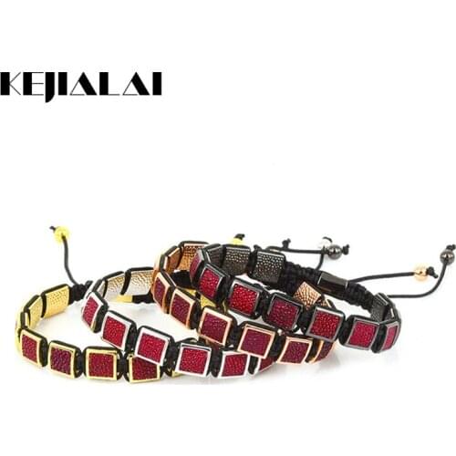 Instagram Hot Men Bracelets Genuine Stingray Leather Square Beads Macrame Adjustable Bracelet for Men Gift Luxury Style Stuff