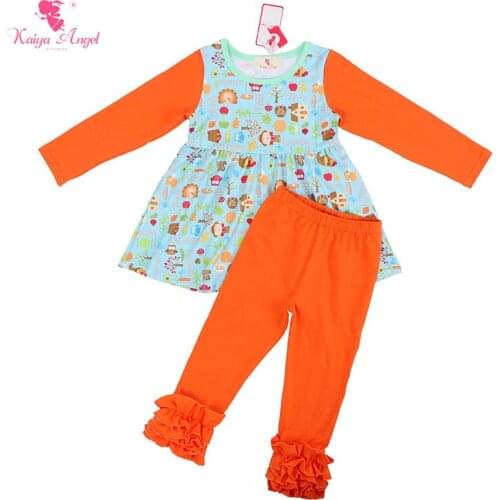 Kaiya Angel Girls Ruffle Outfits Baby Girl Clothes Fall Winter Long Sleeve Dress Leggings Suit 2pcs Outfits Clothes Wholesale