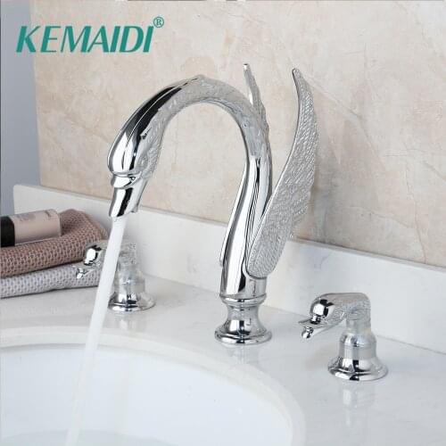 KEMAIDI Chrome Finished Swan 3 PCS Deck Mounted Shower Bathroom Vessel Basin Sink Faucet Mixer Tap Solid Brass Bathtub Torneira