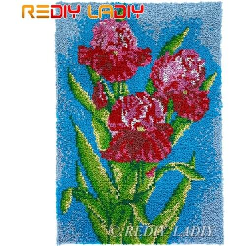 Latch Hook Kits Purple Iris Floral Chunky Yarn Embroidery Crochet Tapestry Kits Needlework Arts & Crafts DIY Carpet Rug 58*85cm