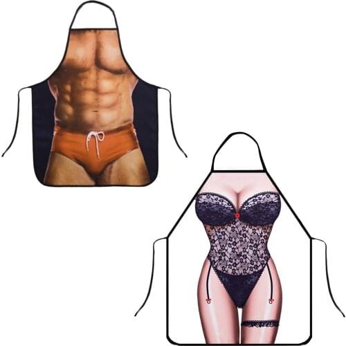 Valentines Day Kitchen Cooking Apron Sexy Lady Muscular Man Pattern Household Personal Cook Apron Dustproof Cleaning Body Cover