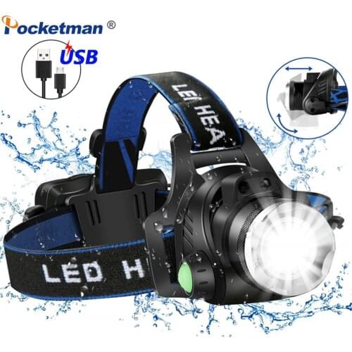 8000LM Powerful Headlamp L2/T6 LED Headlight Zoom Head Front Light Waterproof Head Lamp Use 18650 Rechargeable Battery