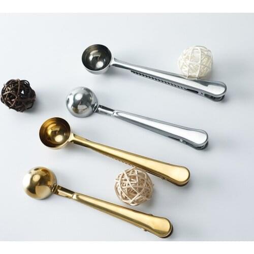 Stainless Steel Coffee Spoon Tea Milk Spoon Sealing Clip Kitchen Accessories Gadgets