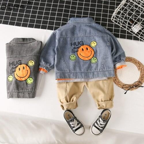 Baby Boys Clothes Autumn Kids Fashion Single-breasted Denim Jacket Striped Tops Pants 3pcs Infant Children Toddler Tracksuits