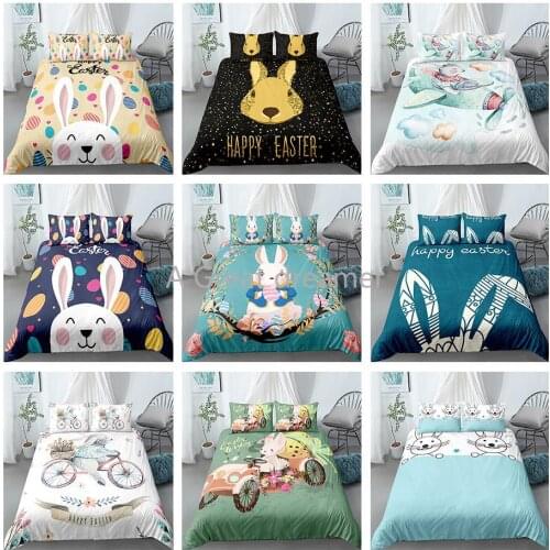 Easter Duvet Quilt Cover Cartoon 3D Rabbit Printed Bedding Set For Home Bedroom Boho Decor Pillowcase 2/3pcs Custom Bed Set