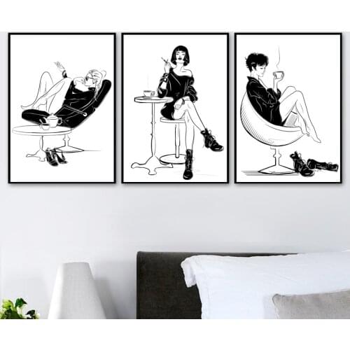 Line Art Poster Minimalist Girl Figure Painting Black and White Canvas Picture Frameless Teen Room Decoration Wallpaper