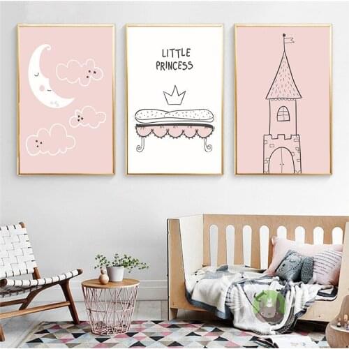 Nordic Canvas Bed Moon Tower Home Cartoon Pattern Modern Poster Wall Art Poster Kit Bedroom Living Room Home Decor Picture