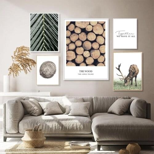 Nordic poster mountain landscape animal deer picture natural wood art wall canvas painting home decoration painting