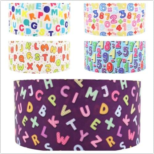 Q&N 16mm 22mm 25mm 38mm 50mm 75mm back to school cartoon printed grosgrain/FOE ribbon Wedding Accessories DIY handmade material