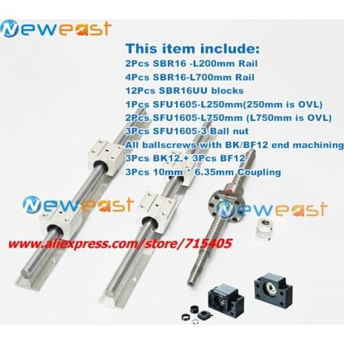 SBR16 200/700mm + SBR16UU + SFU1605 250mm /750mm with end machining + BK12 BF12 end support + 6.35*10mm Coupling