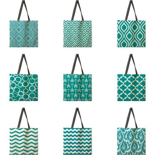 Folding shopping bag Nordic geometric ladies shoulder bag female casual handbag outdoor beach bag female tote bag