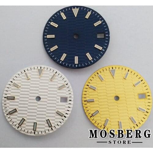 29mm Sterile Blue Luminous Accessories White Faces Watch Dial With Date Window For NH35 NH36 4R35 4R36 7S26 Automatic Movement