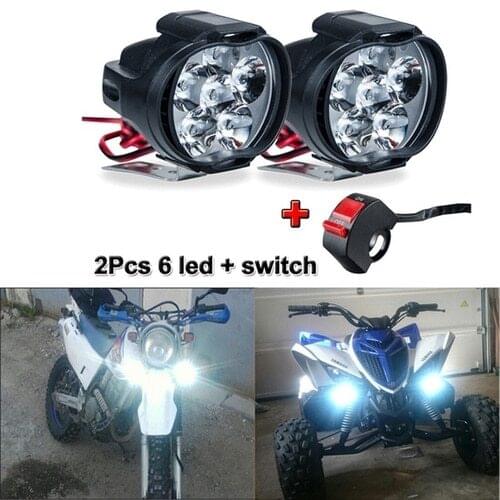 2Pcs 6/9 LED Motorcycle Light Headlight Assembly 10W +Switch Universal Scooter Fog Spotlight 6000K White Motorcycle DRL Lamp