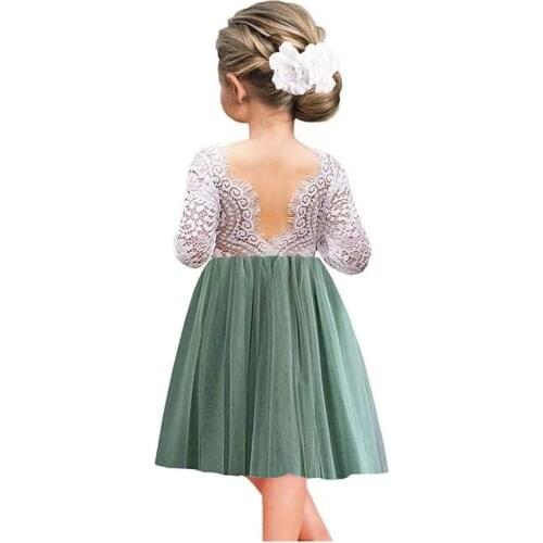 Toddler Girls Long Sleeve Straight Tulle Wedding Dress for Flowers Girls Lace Eyelash Princess Costume Ins Fashion Outfit