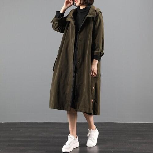 Fashion windbreaker coat female 2020 autumn new version loose large size mid-length hooded windbreaker women big pocket coat 14a