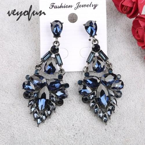 Veyofun Vintage Dark Bule Color Crystal Drop Earrings Elegant Dangle Earrings Fashion Jewelry for Women 2020 New Wholesale