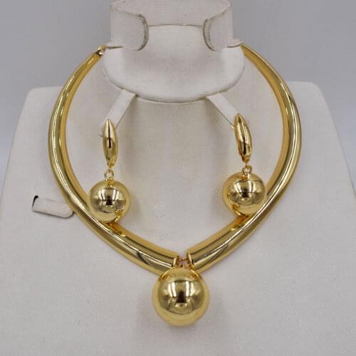 High Quality Ltaly 750 Gold color Jewelry Set For Women african beads jewlery fashion necklace set earring jewelry