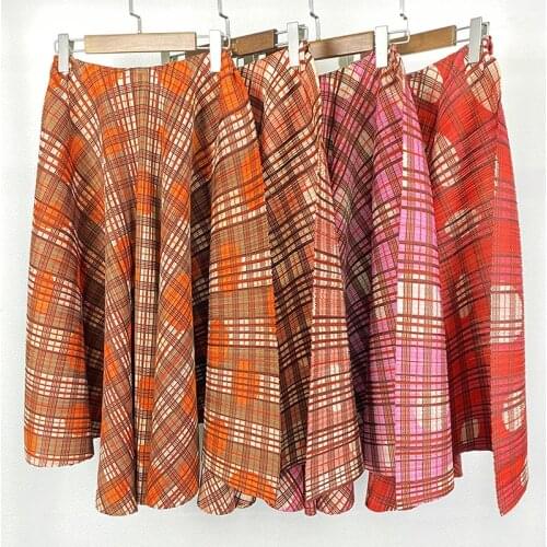 Plaid Skirt For Women Plus Size 2021 New Koran Style Fashion Big Swing Loose Stretch Miyake Pleated Irregular Skirts Female