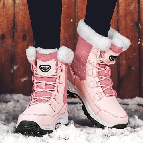 Womens Boots Non-slip Waterproof Ankle Snow Warm Boot Women 2021 Platform Winter Tigh High Shoes with Thick Fur Botas De Mujer