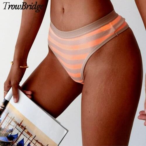 TrowBridge Striped Womens Panties Sports Breathable Underwear Colorful Female Thongs Elastic G-Strings Sexy Lingerie Underpants