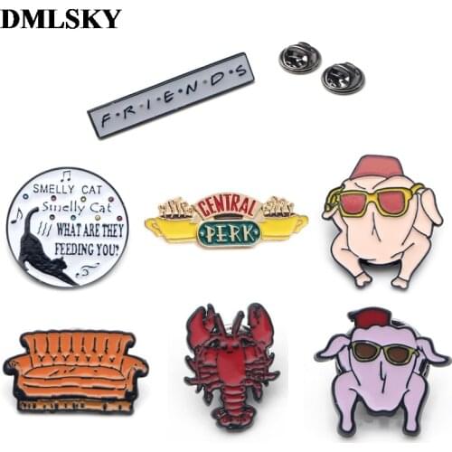 DMLSKY Friends Tv Show Metal Enamel Pins Lobster sofa Brooch For Dresses Backpack Badge Clothes Pin Hat Pin Gifts M4091