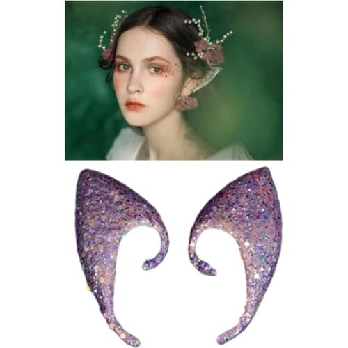1 Pair Shiny Sequins Angel Elf Ears Silicone Fake Ear Props Halloween Party Fairy Cosplay Accessories Decoration